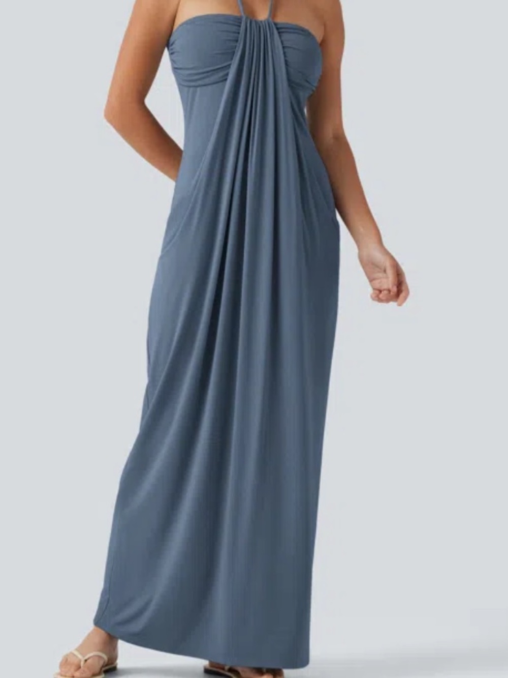 HALARA Strapless Draped Maxi Dress in Slate Blue